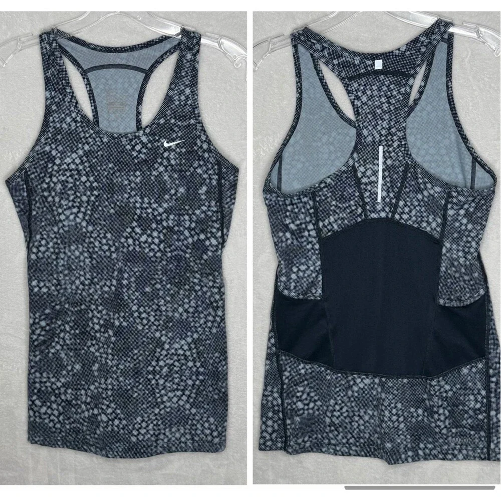 Nike Dri Fit Women's S Racerback Tank Top BLUE‎ Geometric Pockets Cycling Gym